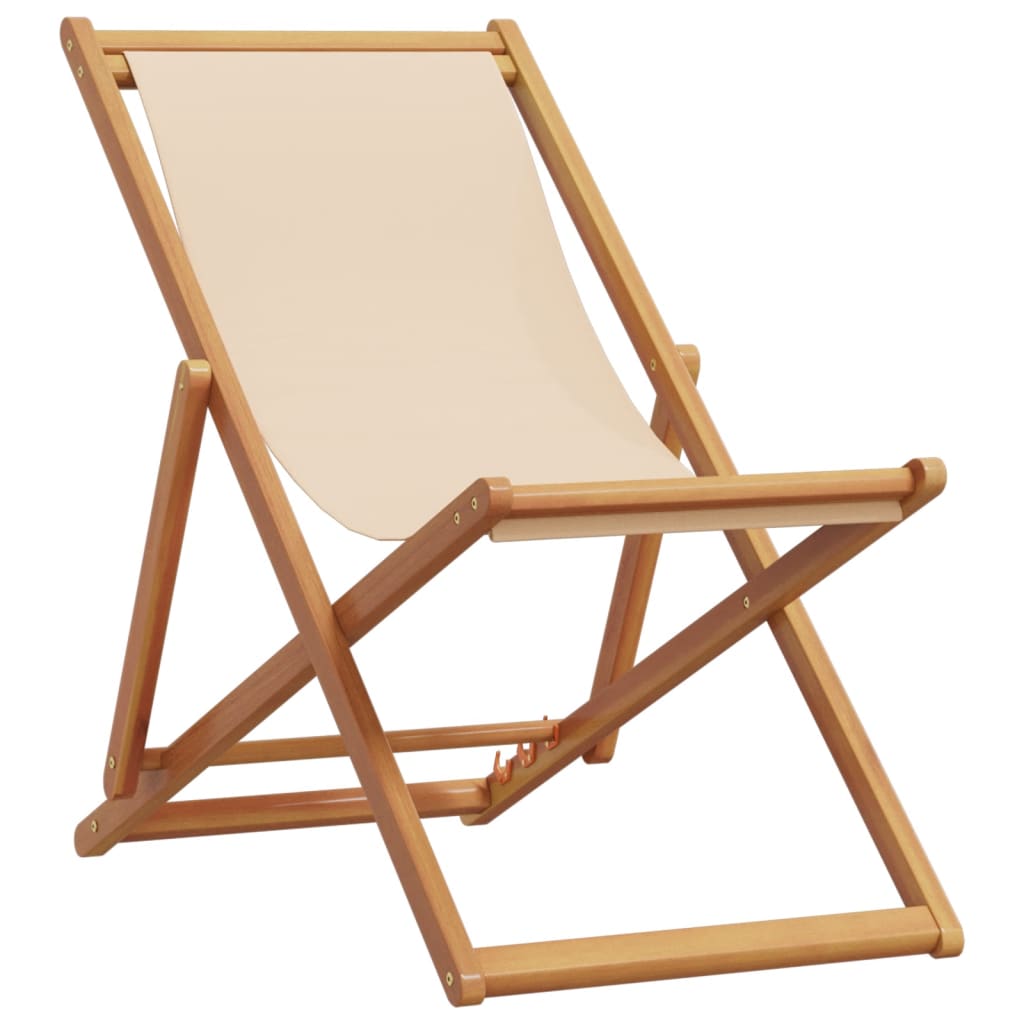 vidaXL Silla de playa plegable madera maciza de eucalipto y tela beige