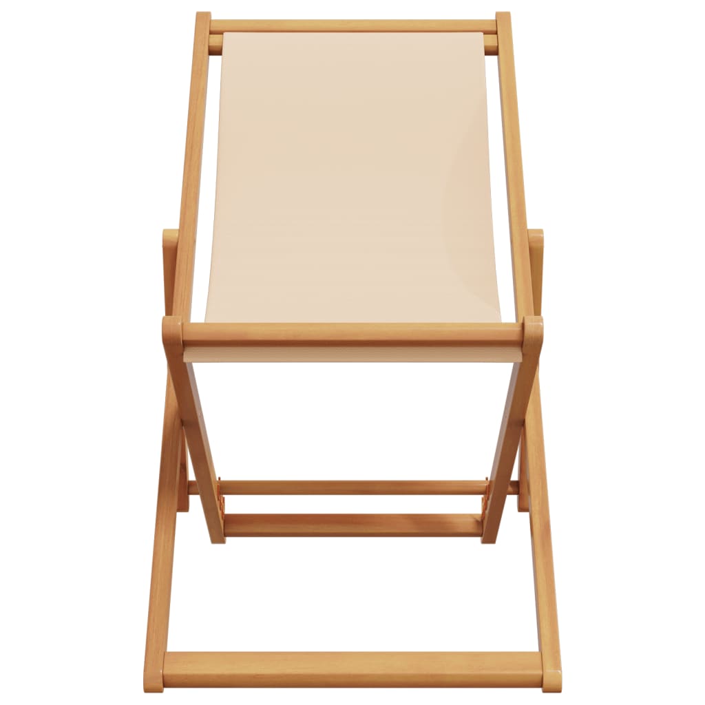 vidaXL Silla de playa plegable madera maciza de eucalipto y tela beige