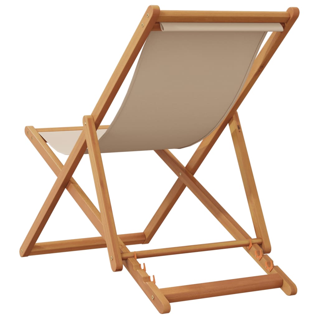 vidaXL Silla de playa plegable madera maciza de eucalipto y tela beige