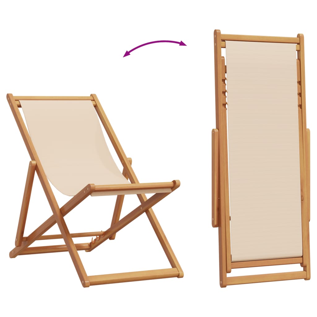 vidaXL Silla de playa plegable madera maciza de eucalipto y tela beige