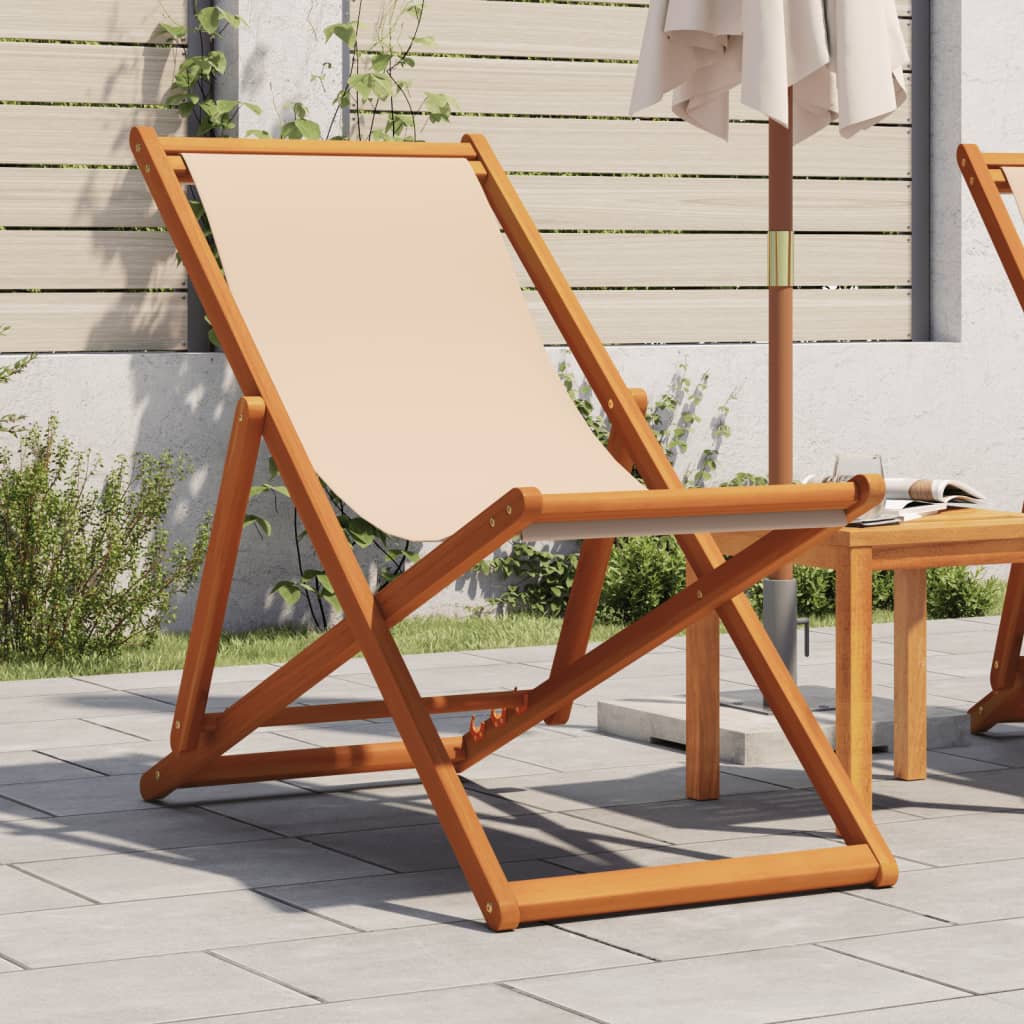 vidaXL Silla de playa plegable madera maciza de eucalipto y tela beige