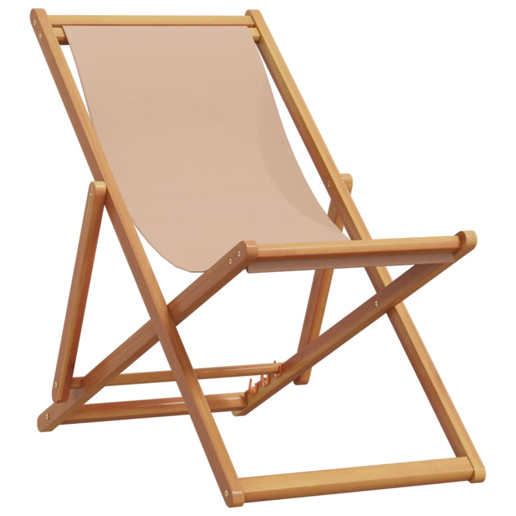 vidaXL Silla de playa plegable madera maciza de eucalipto y tela taupe