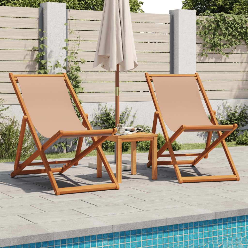 vidaXL Silla de playa plegable madera maciza de eucalipto y tela taupe