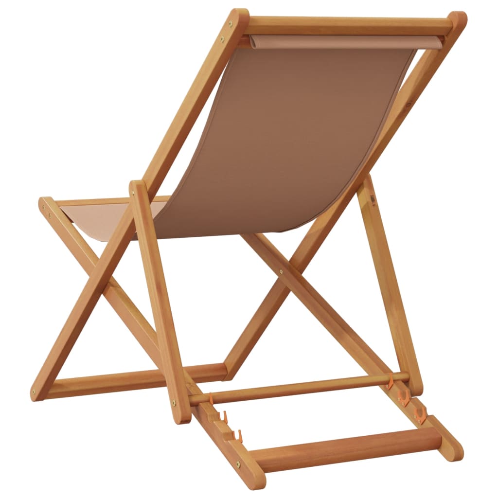 vidaXL Silla de playa plegable madera maciza de eucalipto y tela taupe