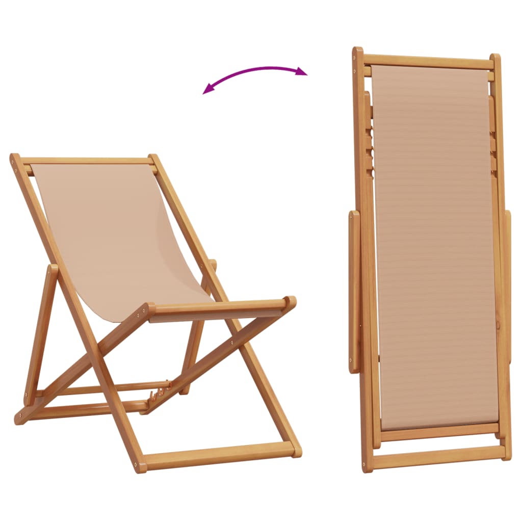 vidaXL Silla de playa plegable madera maciza de eucalipto y tela taupe