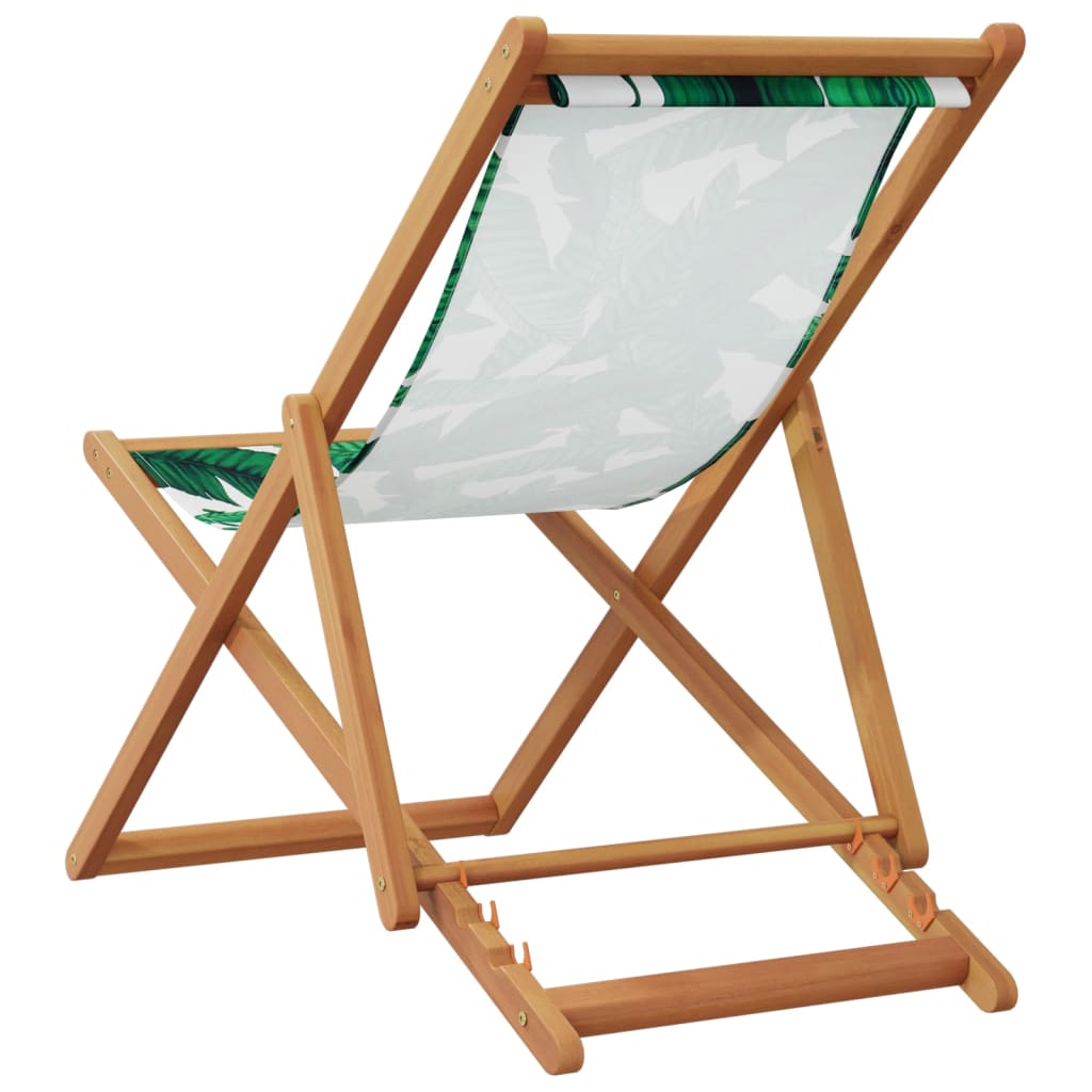 vidaXL Silla de playa plegable madera maciza de eucalipto y tela hojas