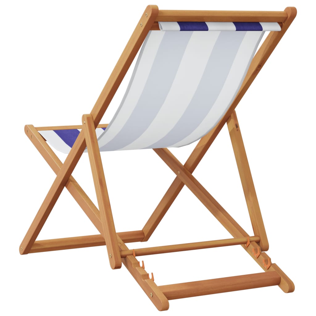 vidaXL Silla playa plegable madera maciza eucalipto y tela azul blanco