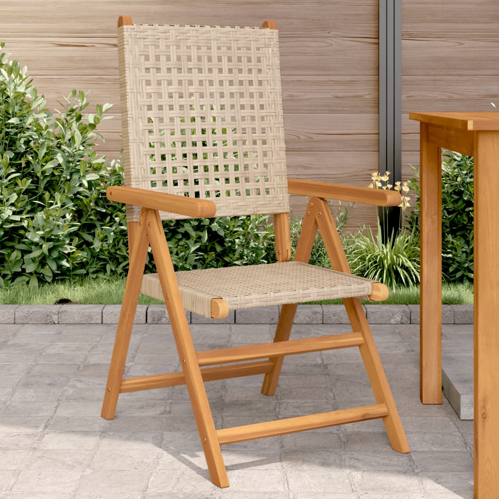 vidaXL Sillas de jardín 2 uds madera maciza de acacia ratán PE beige