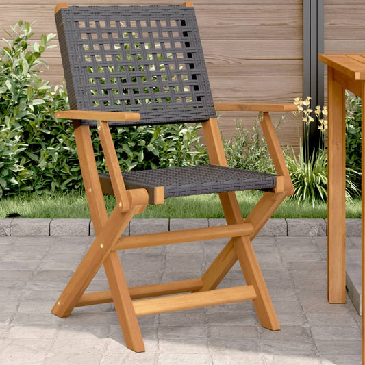 vidaXL Sillas de jardín 2 uds madera maciza de acacia y ratán PE negro