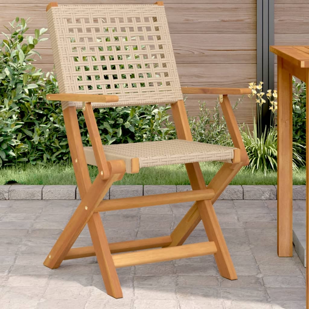 vidaXL Sillas de jardín 2 uds madera maciza de acacia ratán PE beige