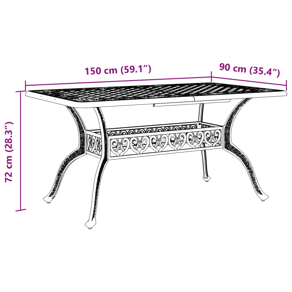 vidaXL Mesa de jardín aluminio fundido verde 150x90x72 cm