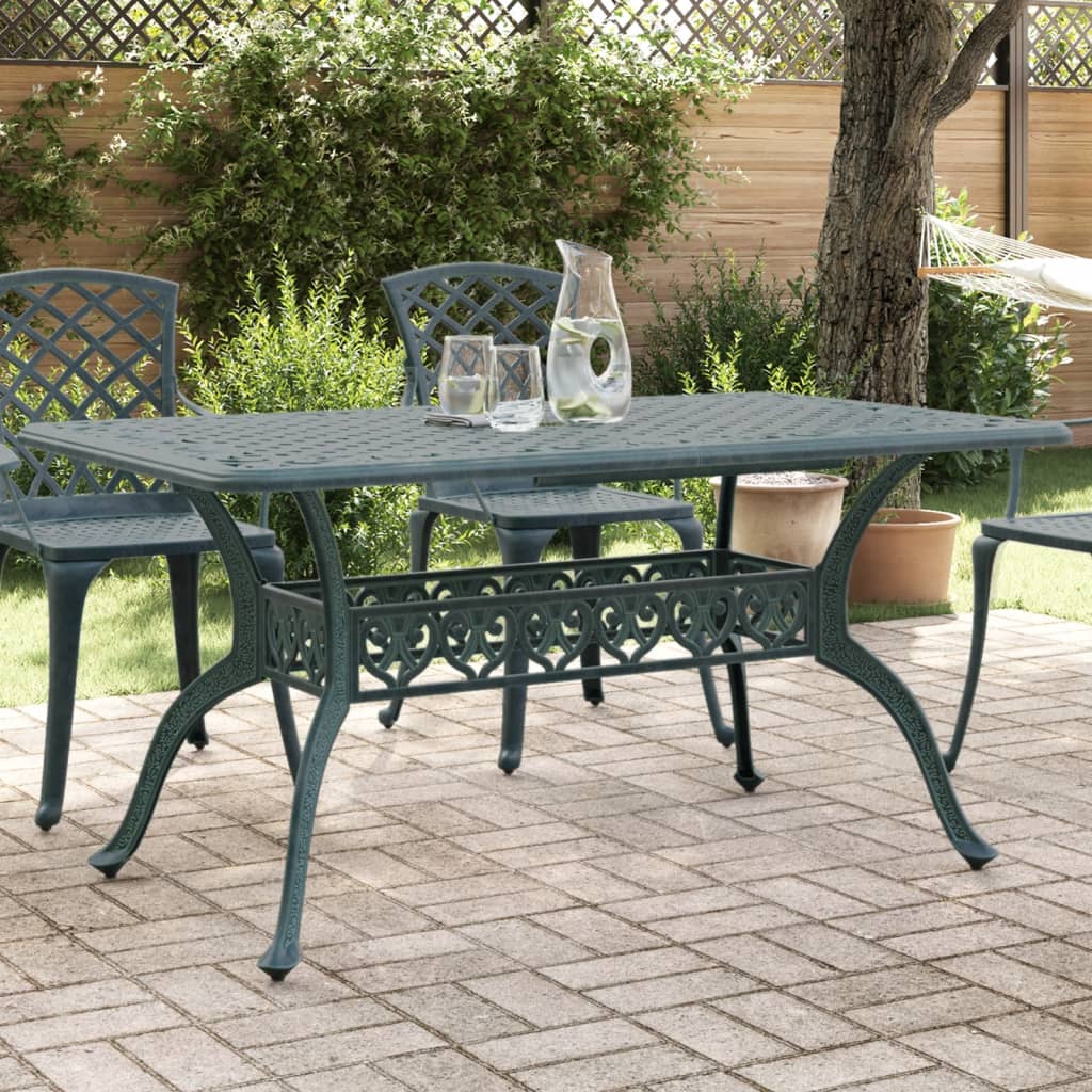 vidaXL Mesa de jardín aluminio fundido verde 150x90x72 cm