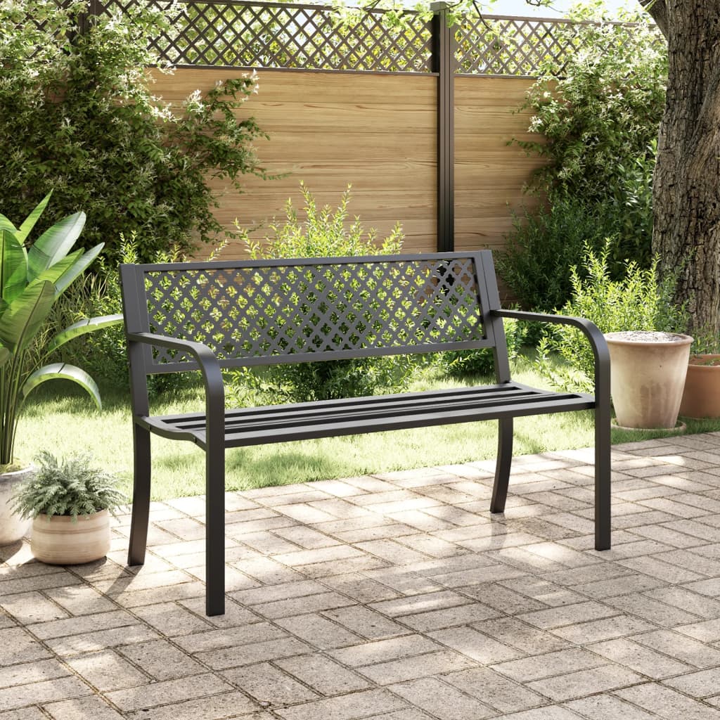 vidaXL Banco de jardín de acero negro 119 cm