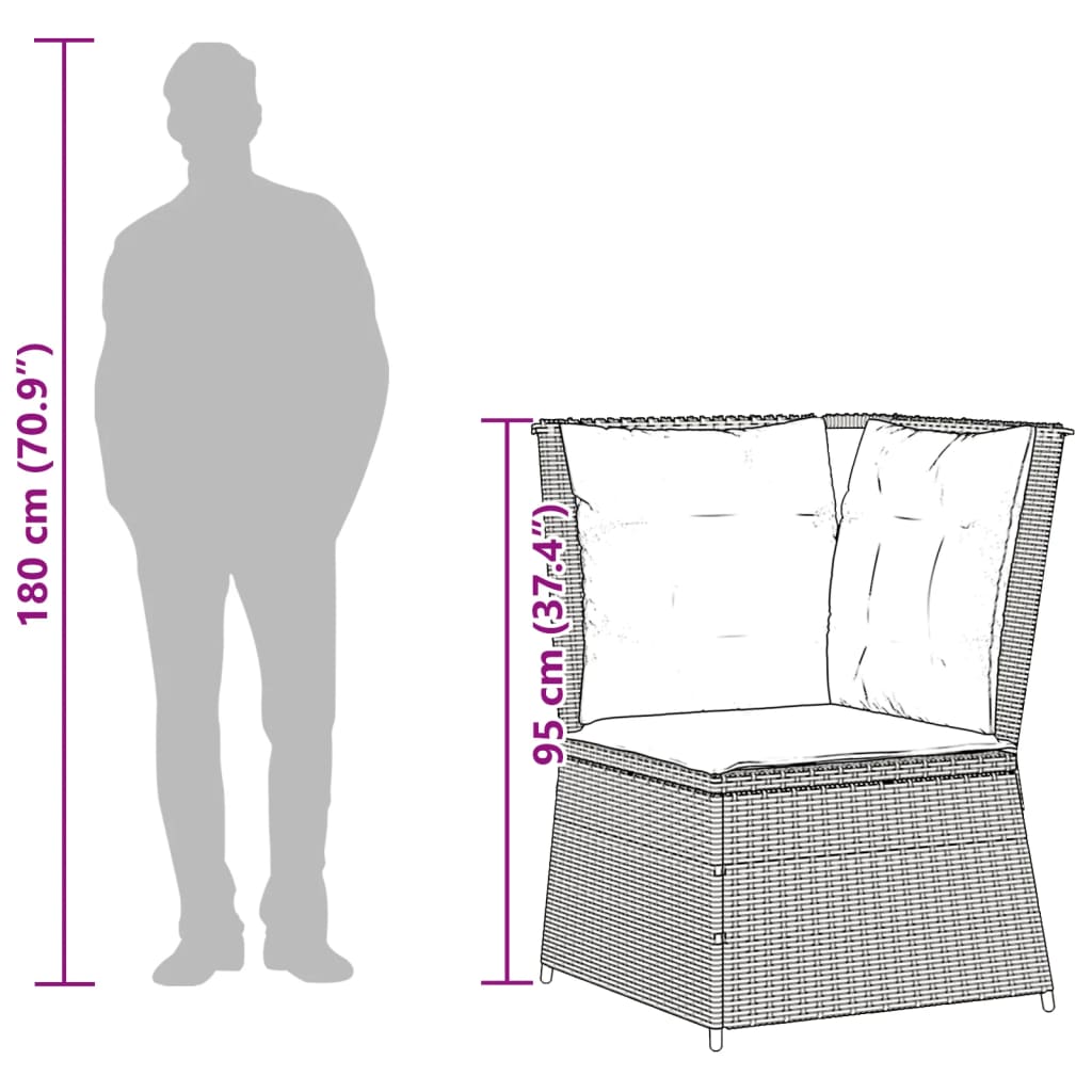 vidaXL Sofá de esquina de jardín con cojines ratán sintético marrón