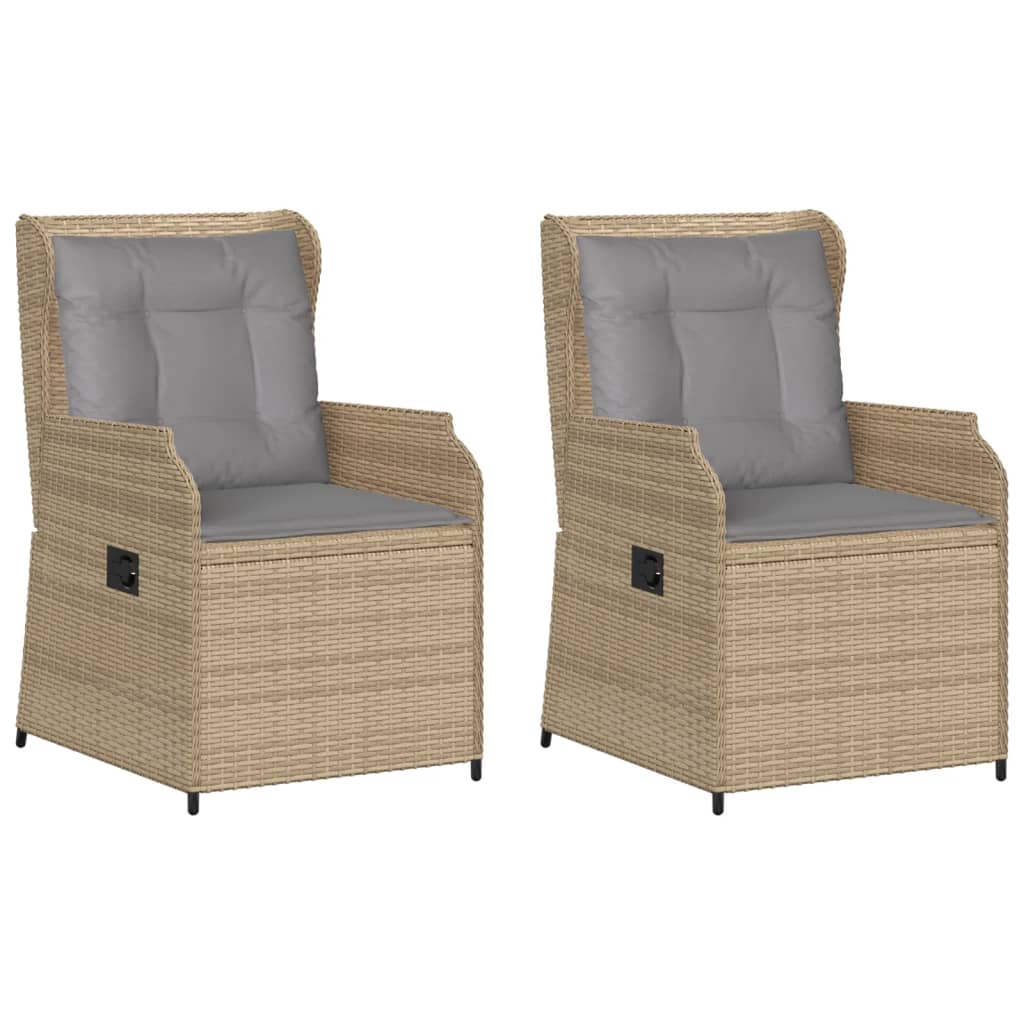 vidaXL Sillones reclinables de jardín con cojines beige 2 uds ratán PE