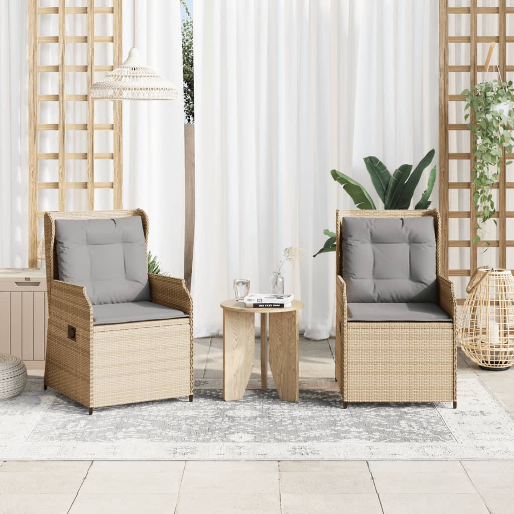 vidaXL Sillones reclinables de jardín con cojines beige 2 uds ratán PE