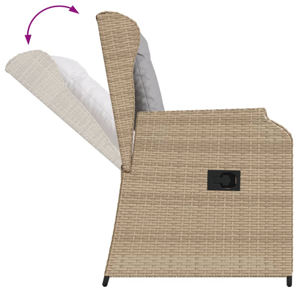 vidaXL Sillones reclinables de jardín con cojines beige 2 uds ratán PE