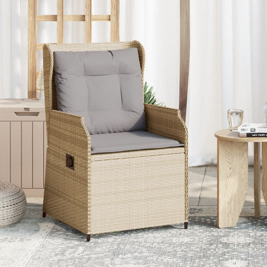 vidaXL Sillones reclinables de jardín con cojines beige 2 uds ratán PE