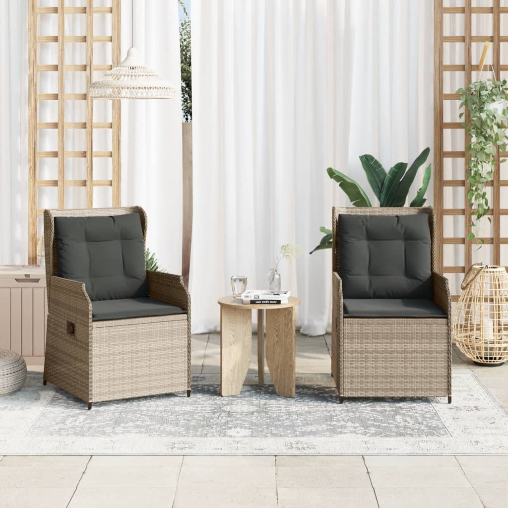 vidaXL Sillones reclinables de jardín con cojines gris 2 uds ratán PE