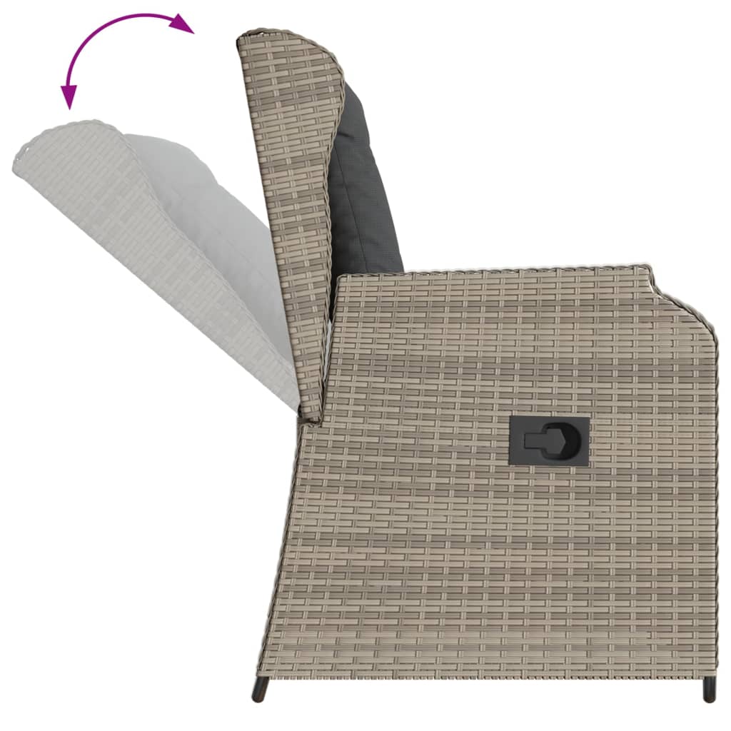 vidaXL Sillones reclinables de jardín con cojines gris 2 uds ratán PE