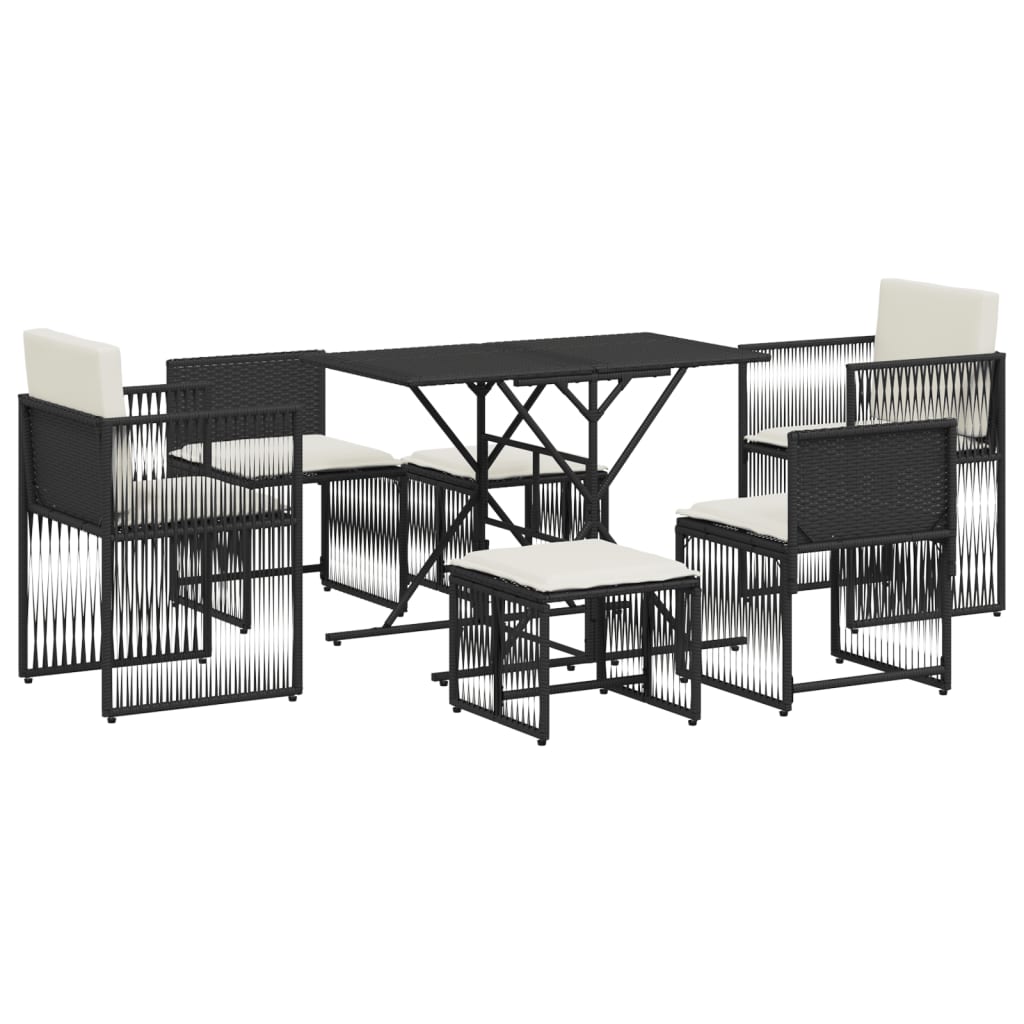 vidaXL Set de comedor de jardín 7 pzas y cojines ratán sintético negro