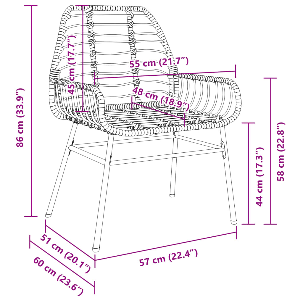 vidaXL Sillones de jardín 2 unidades ratán sintético marrón