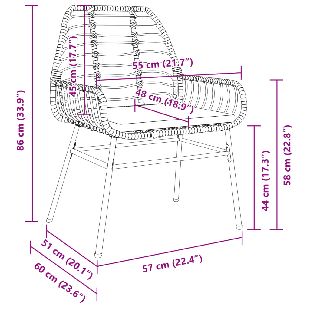 vidaXL Sillones de jardín con cojines 2 uds ratán sintético negro