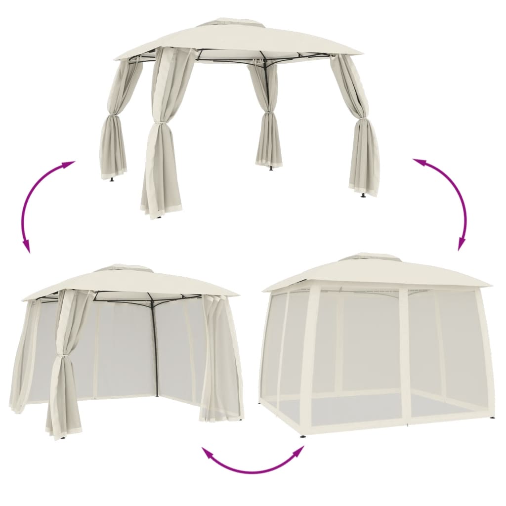 vidaXL Cenador de doble techo paredes de malla acero crema 2,93x2,93 m