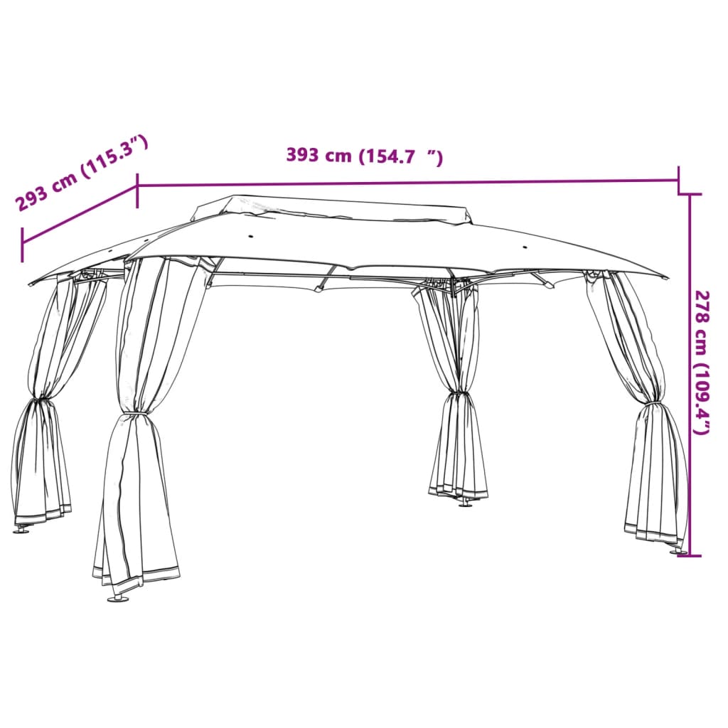 vidaXL Cenador de doble techo paredes de malla acero crema 3,93x2,93 m