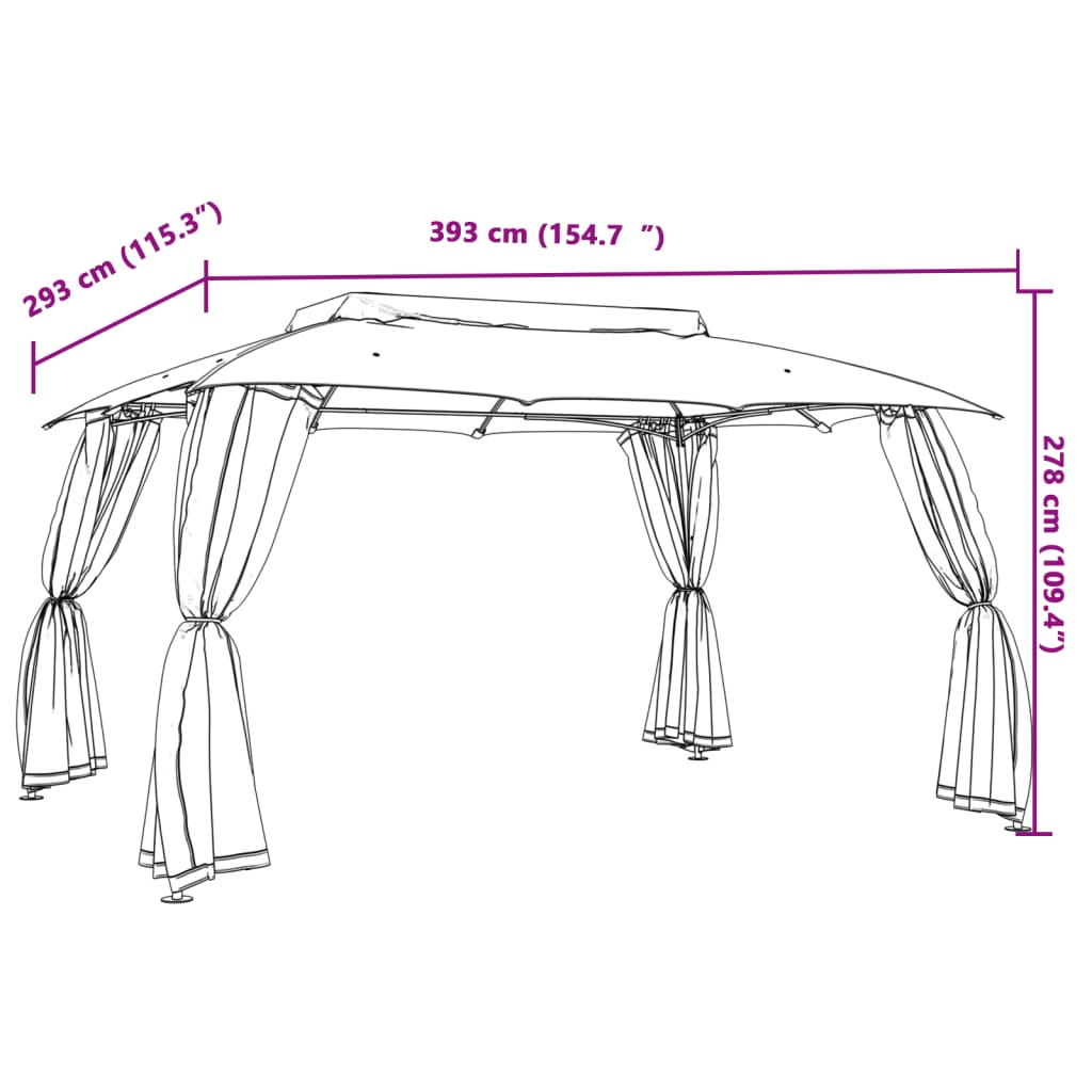 vidaXL Cenador de doble techo paredes de malla acero taupe 3,93x2,93 m