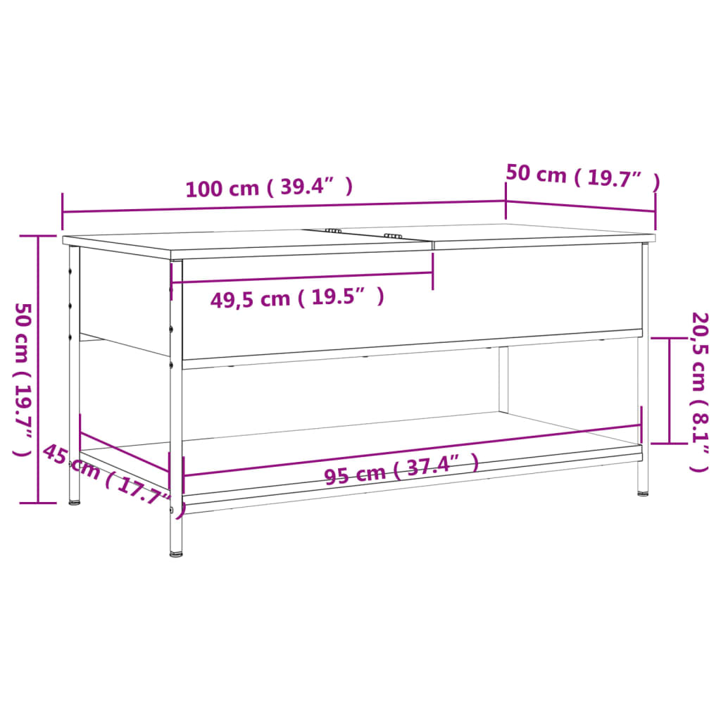 vidaXL Mesa de centro madera ingeniería metal roble Sonoma 100x50x50cm