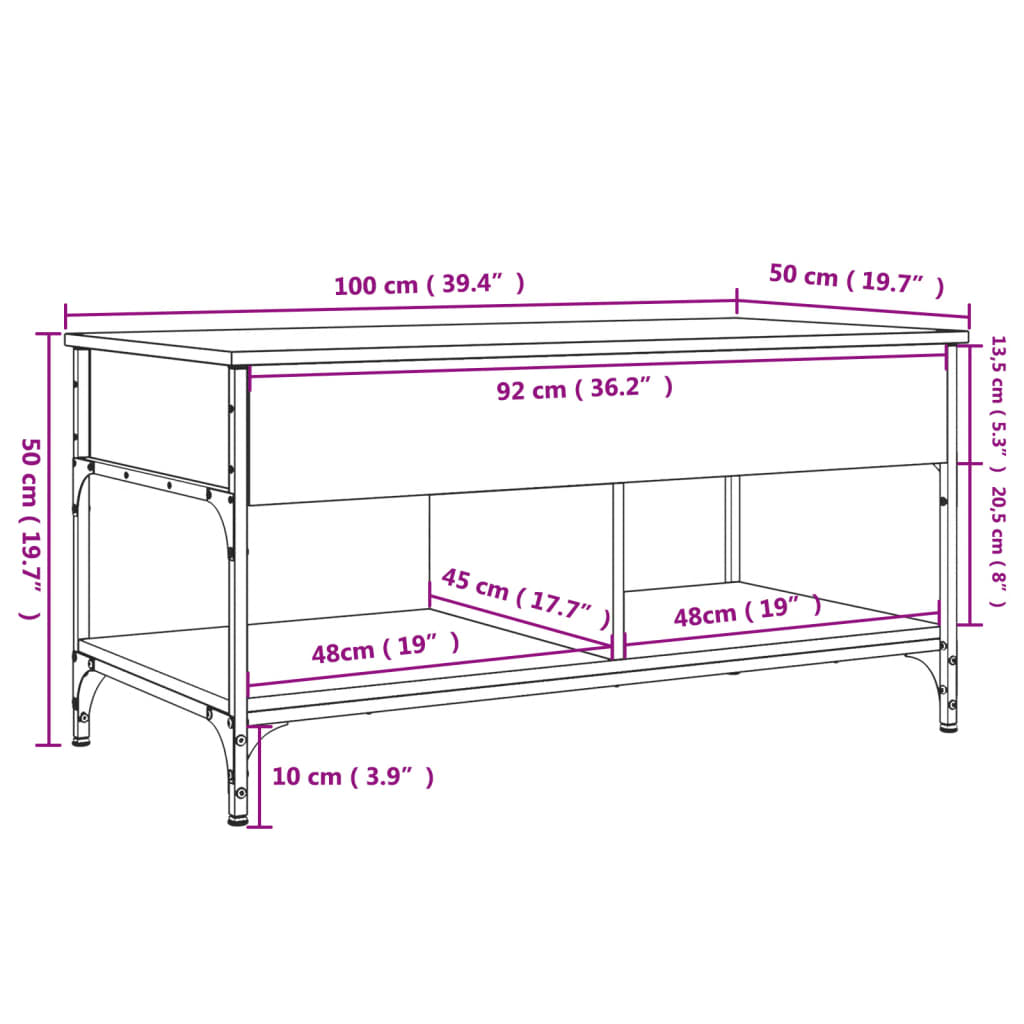 vidaXL Mesa de centro madera ingeniería metal roble humo 100x50x50 cm