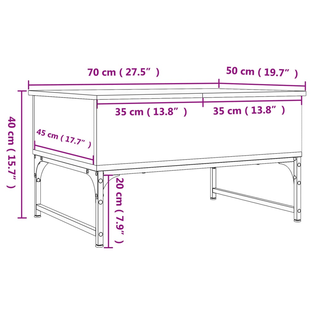 vidaXL Mesa de centro madera de ingeniería y metal negro 70x50x40 cm