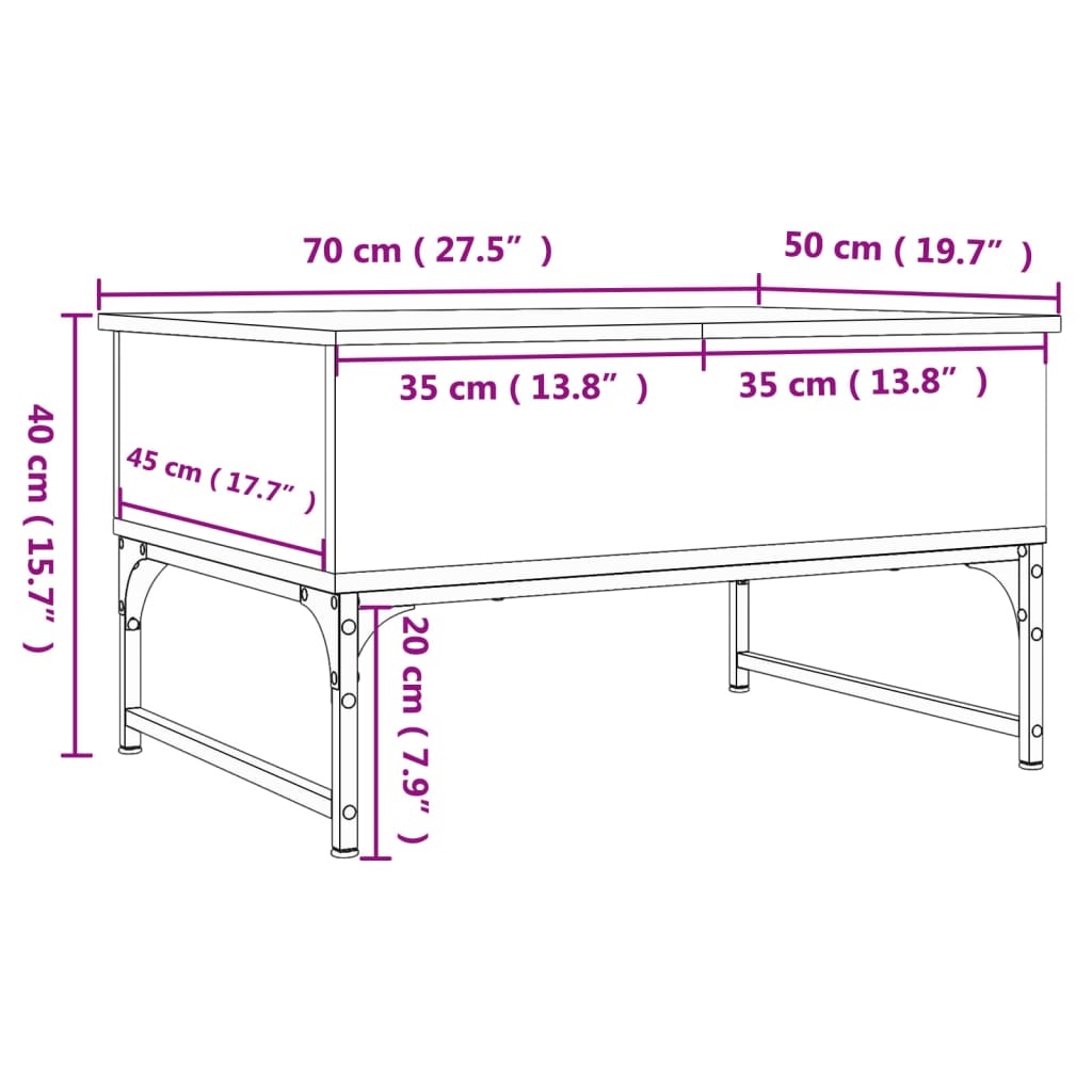 vidaXL Mesa de centro madera ingeniería y metal roble humo 70x50x40 cm