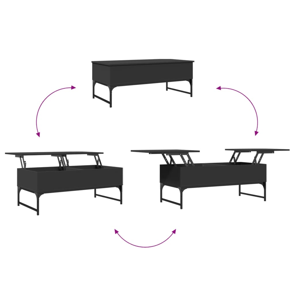 vidaXL Mesa de centro de madera ingeniería y metal negro 100x50x40 cm