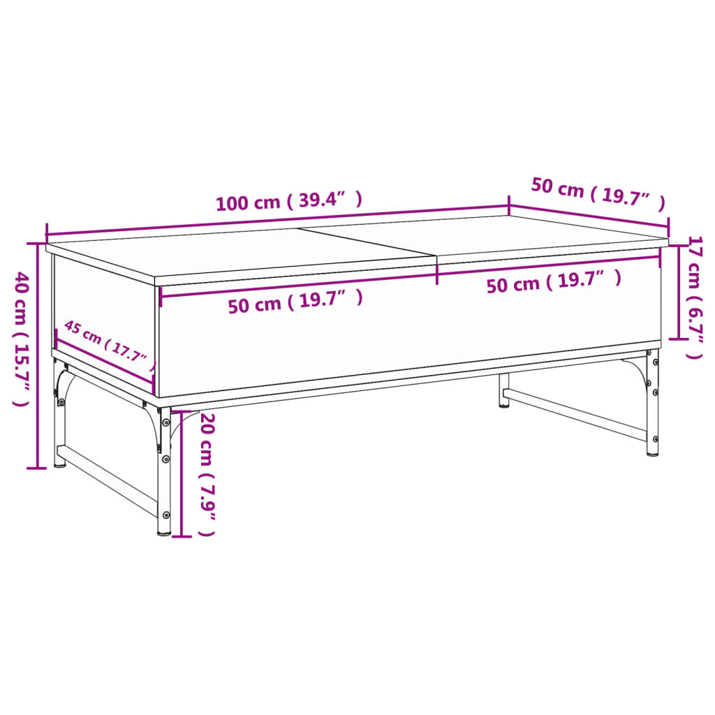 vidaXL Mesa de centro de madera ingeniería y metal negro 100x50x40 cm