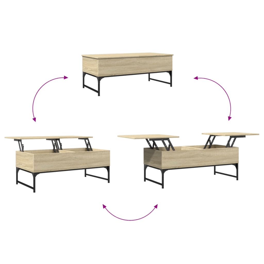 vidaXL Mesa de centro madera ingeniería metal roble Sonoma 100x50x40cm