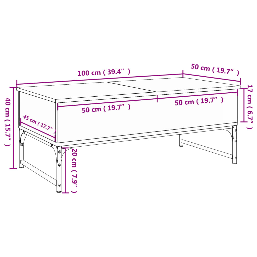 vidaXL Mesa de centro madera ingeniería metal roble Sonoma 100x50x40cm