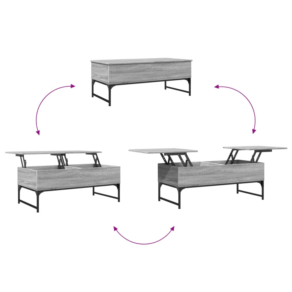 vidaXL Mesa de centro madera ingeniería metal gris Sonoma 100x50x40 cm