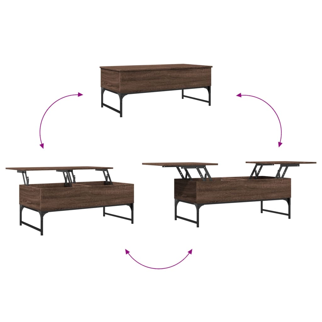 vidaXL Mesa de centro madera ingeniería metal roble marrón 100x50x40cm