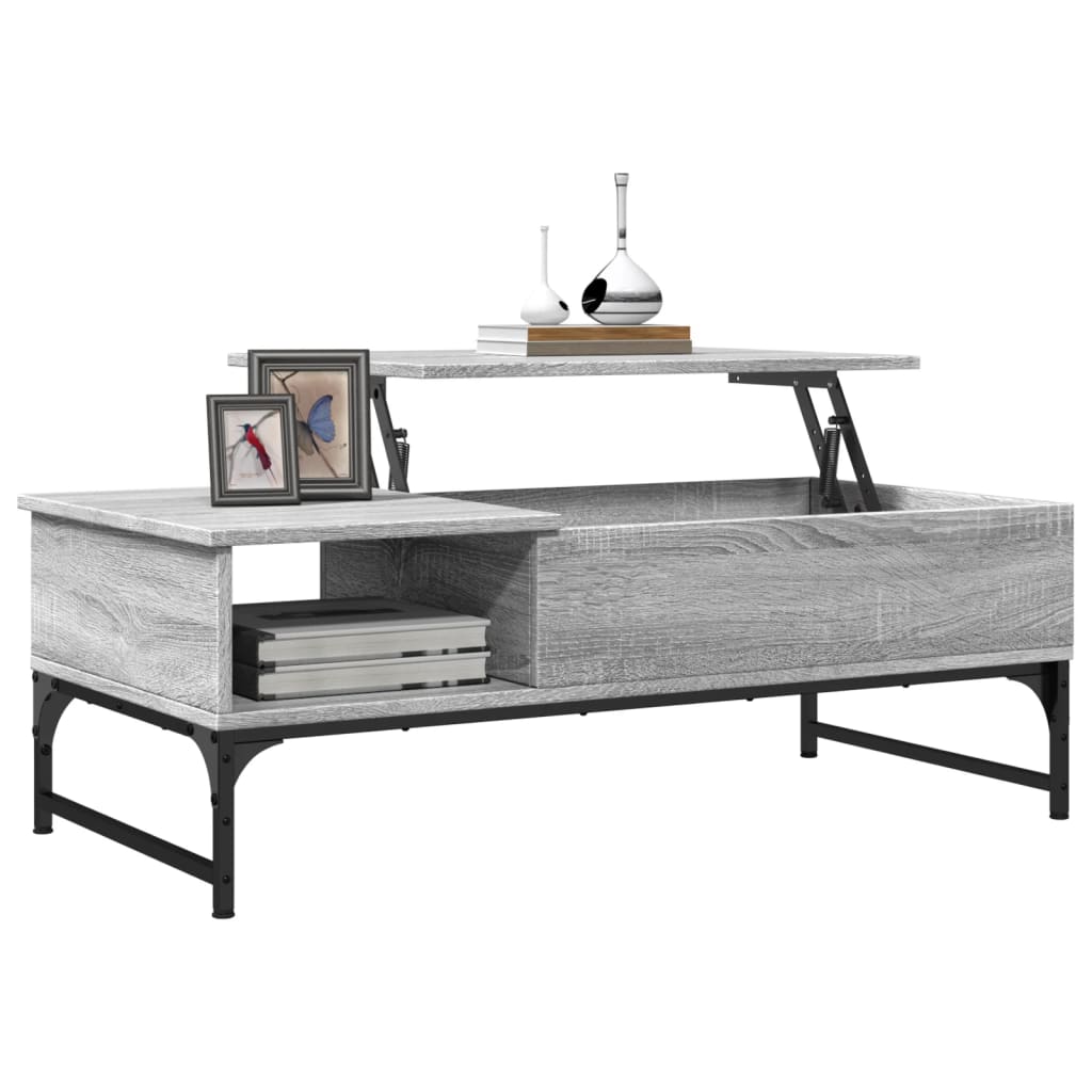 vidaXL Mesa de centro madera ingeniería metal gris Sonoma 100x50x35 cm