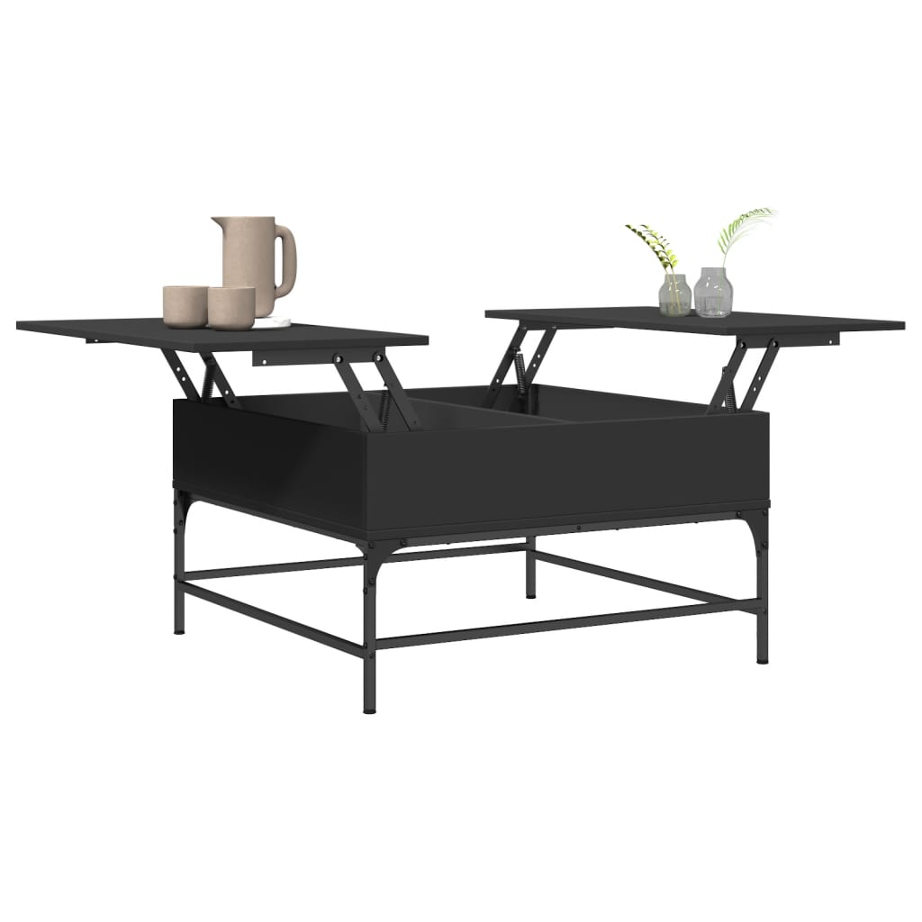 vidaXL Mesa de centro madera de ingeniería y metal negro 80x80x45 cm