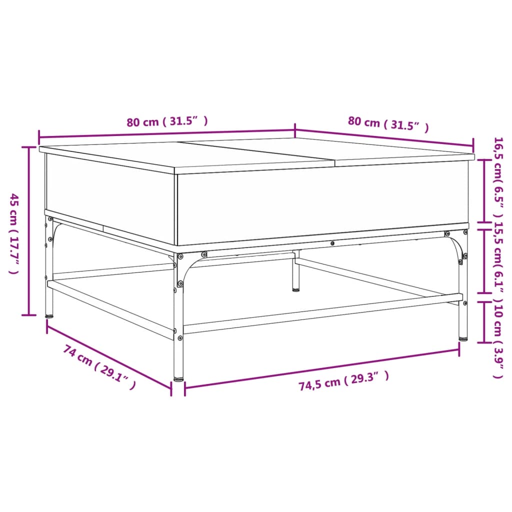 vidaXL Mesa de centro madera de ingeniería y metal negro 80x80x45 cm