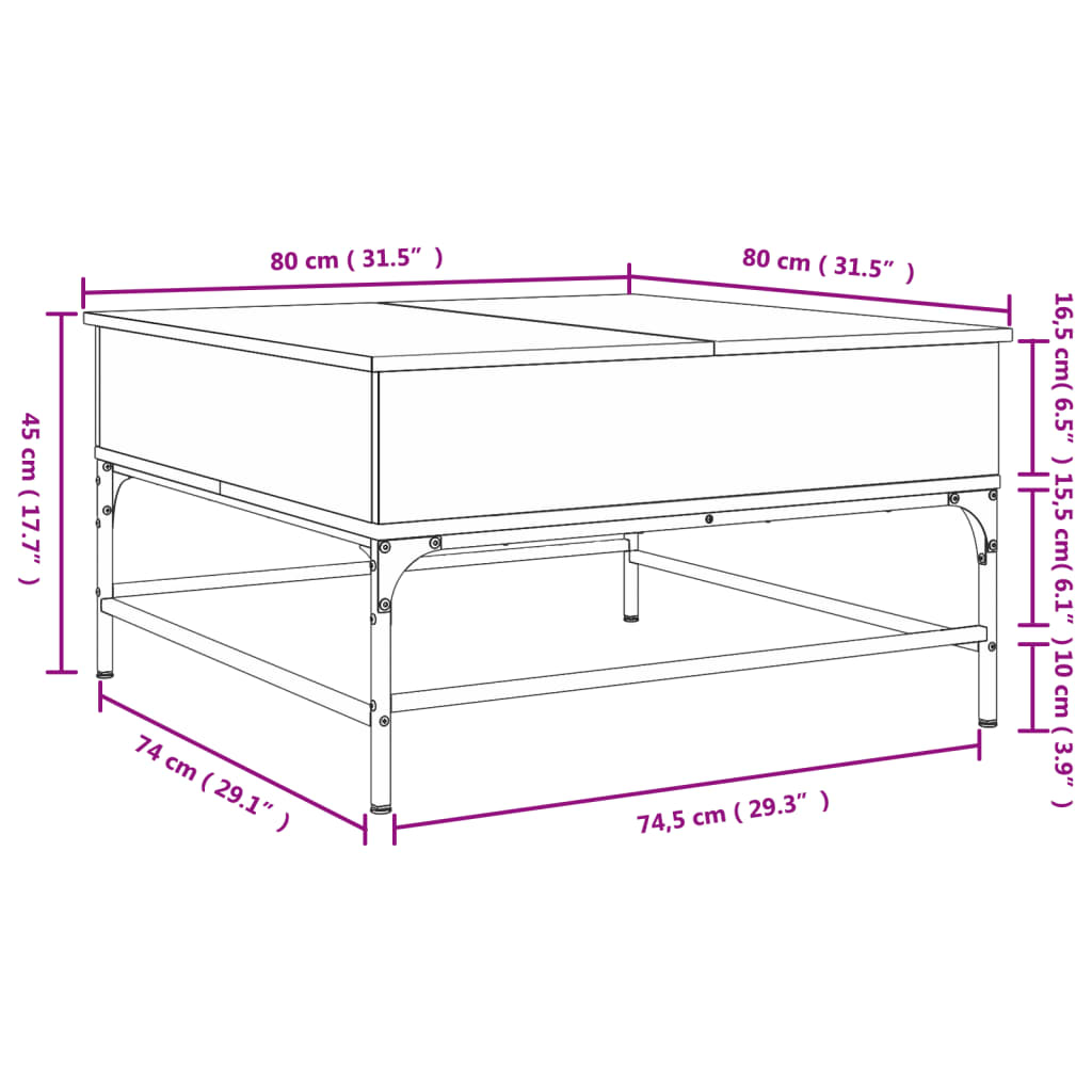 vidaXL Mesa de centro madera ingeniería y metal roble humo 80x80x45 cm