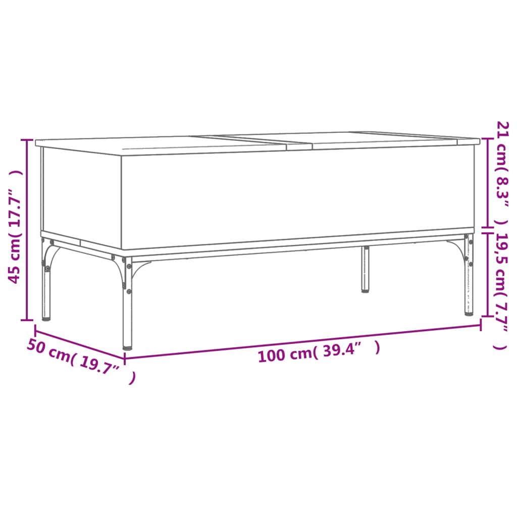 vidaXL Mesa de centro madera ingeniería metal roble humo 100x50x45cm