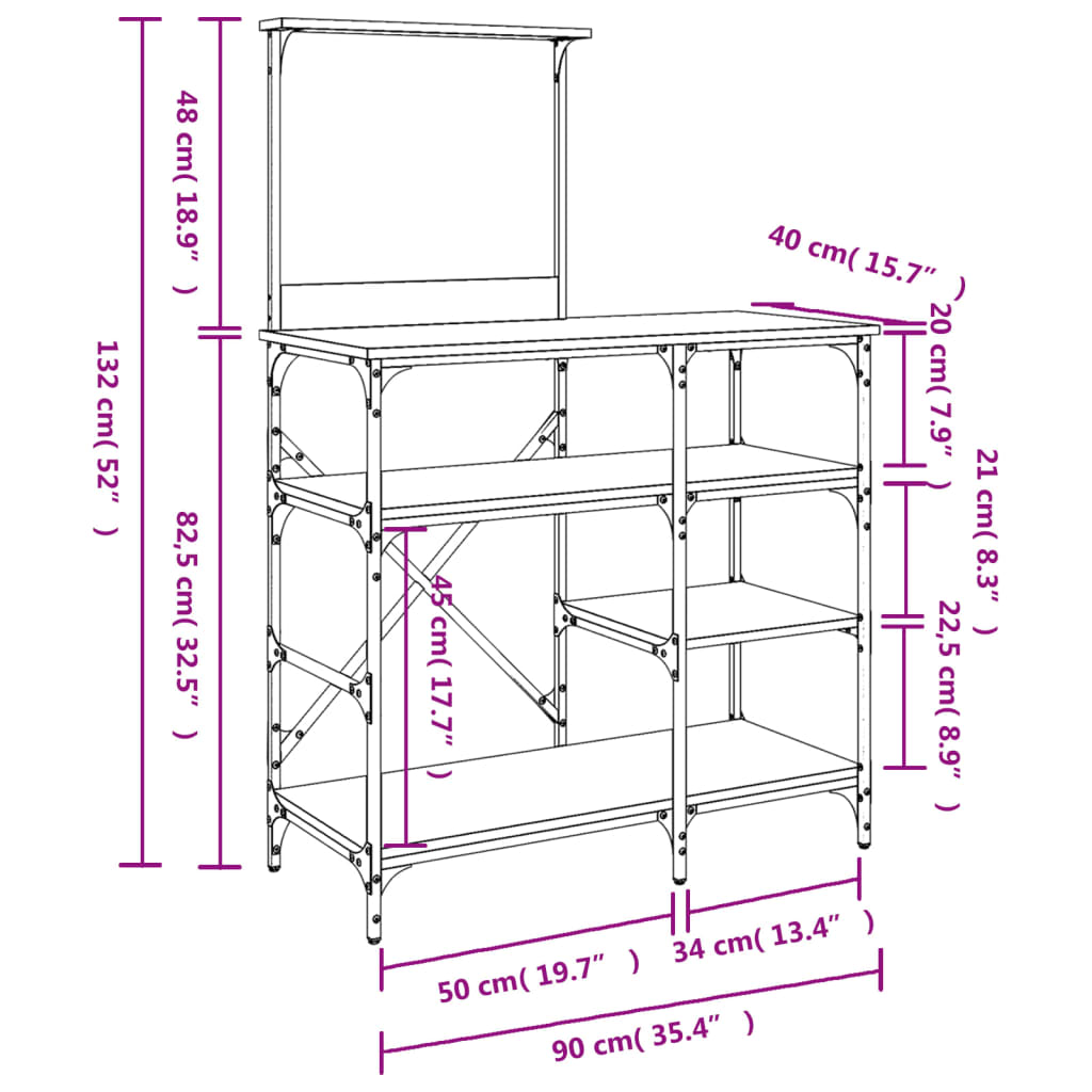 vidaXL Estantería de cocina madera ingeniería metal negro 90x40x132 cm