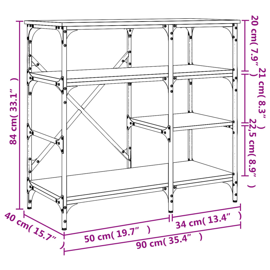 vidaXL Estantería de cocina madera ingeniería metal roble 90x40x84 cm