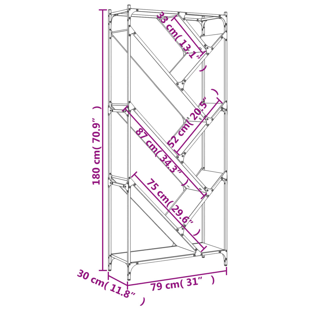 vidaXL Estantería de madera de ingeniería y metal negro 79x30x180 cm