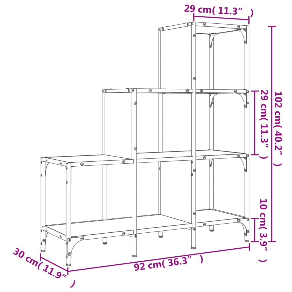 vidaXL Estantería madera ingeniería y metal roble Sonoma 92x30x102 cm