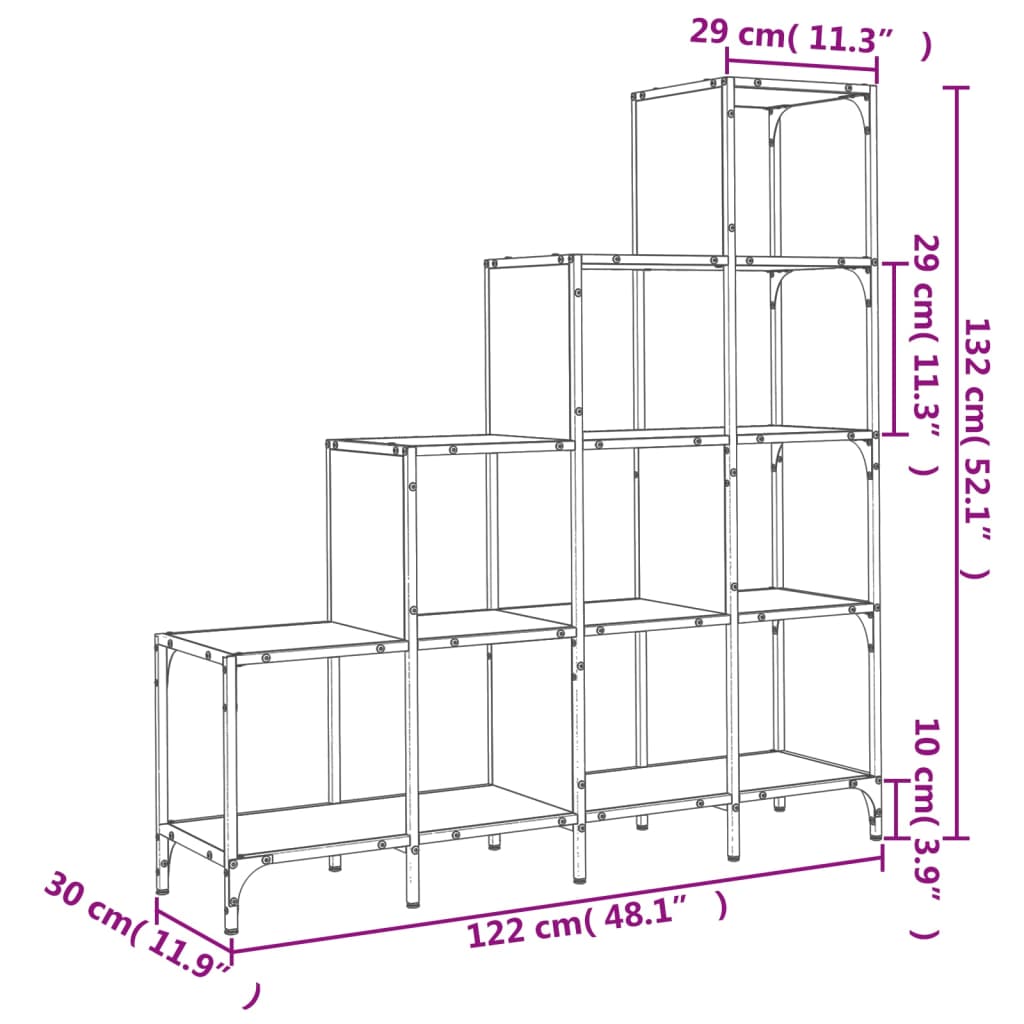 vidaXL Estantería de madera de ingeniería y metal negro 122x30x132 cm